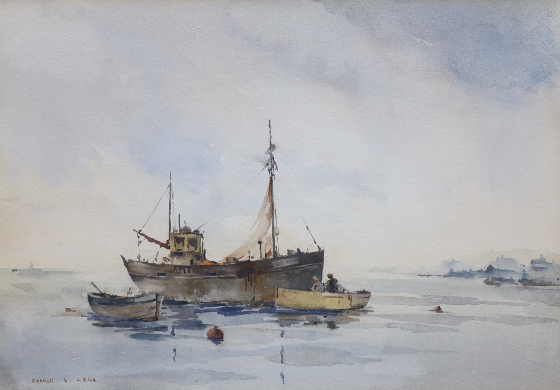 Francis Leke (b.1912), three maritime interest watercolours, Boats and harbour scenes, each signed, 25 x 35cm